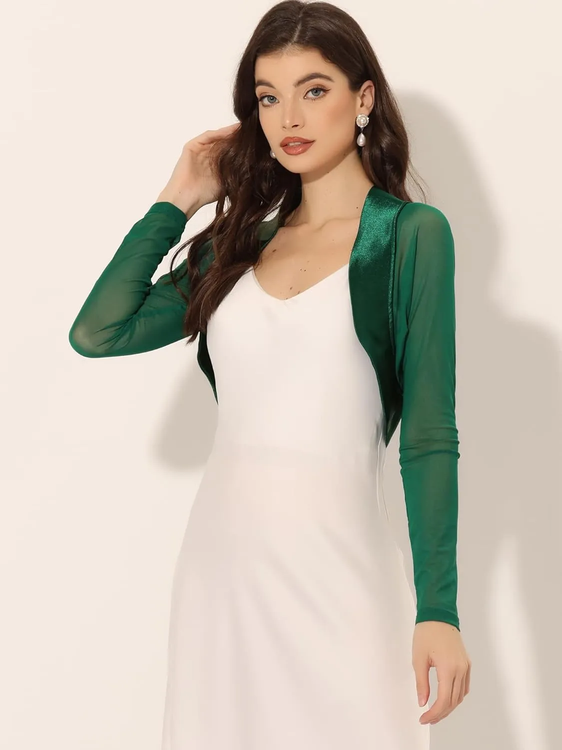 Allegra K Women's Satin Shrugs for Evening Dress Open Front Mesh Cardigan Elegant Wedding Bolero