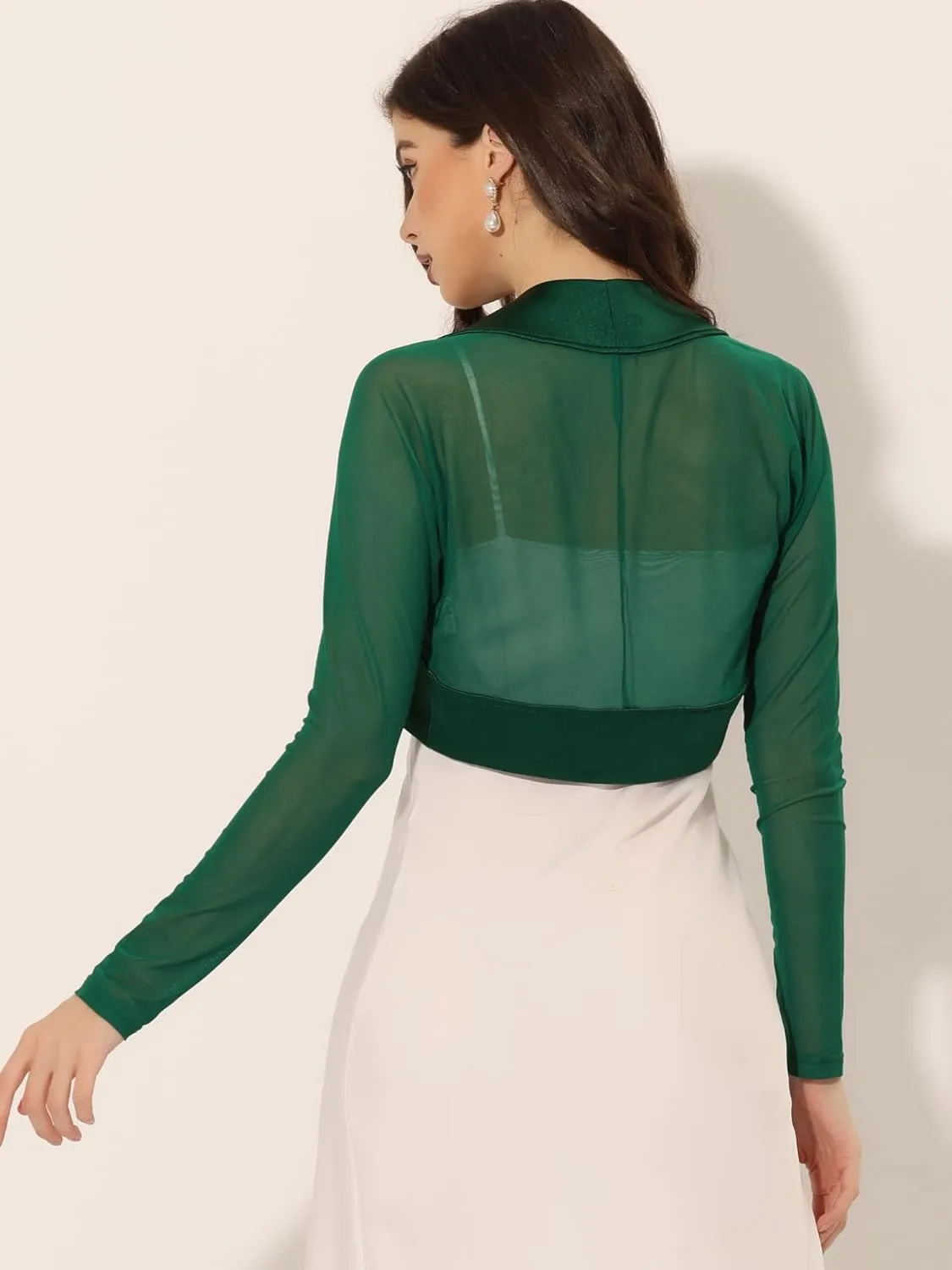 Allegra K Women's Satin Shrugs for Evening Dress Open Front Mesh Cardigan Elegant Wedding Bolero