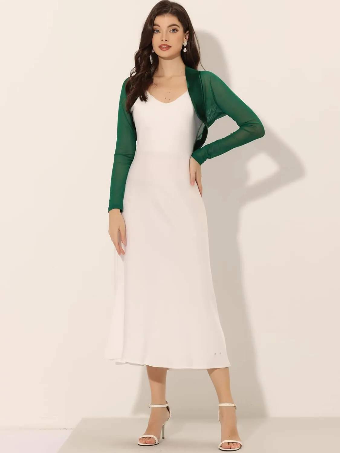 Allegra K Women's Satin Shrugs for Evening Dress Open Front Mesh Cardigan Elegant Wedding Bolero