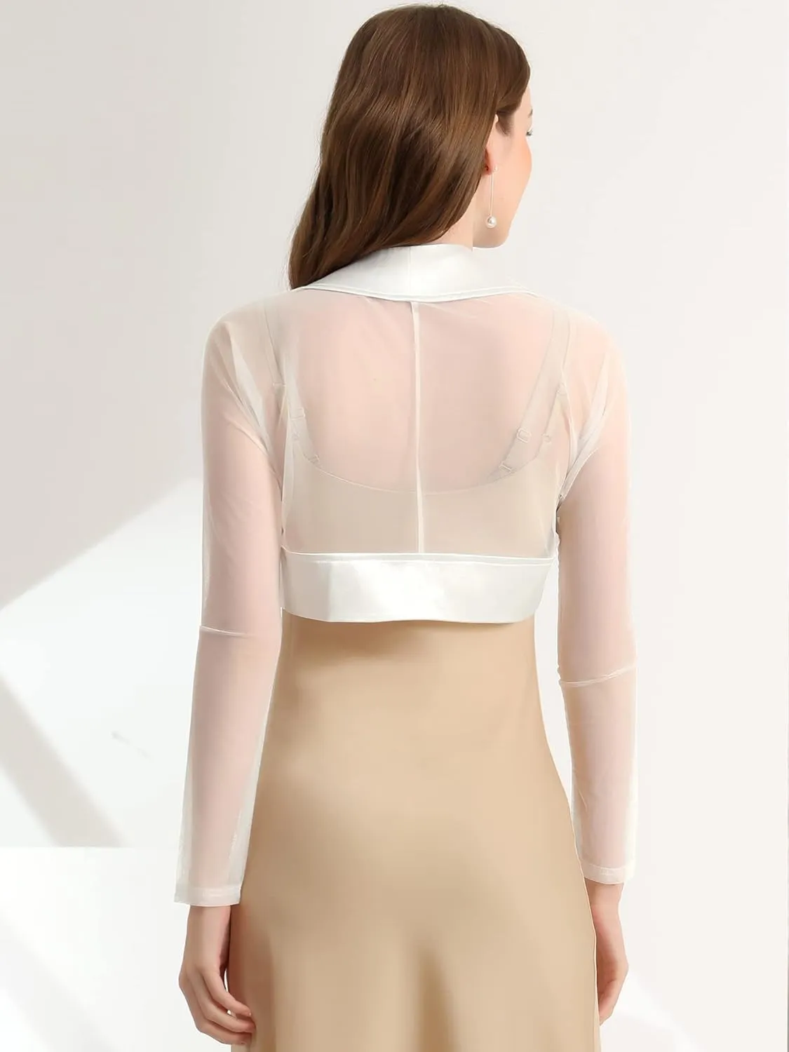 Allegra K Women's Satin Shrugs for Evening Dress Open Front Mesh Cardigan Elegant Wedding Bolero