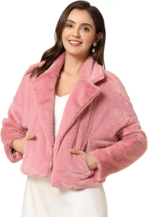 Allegra K Women's Winter Wedding Faux Fur Bolero Jacket Loose Formal Faux Fur Coat Medium Pink