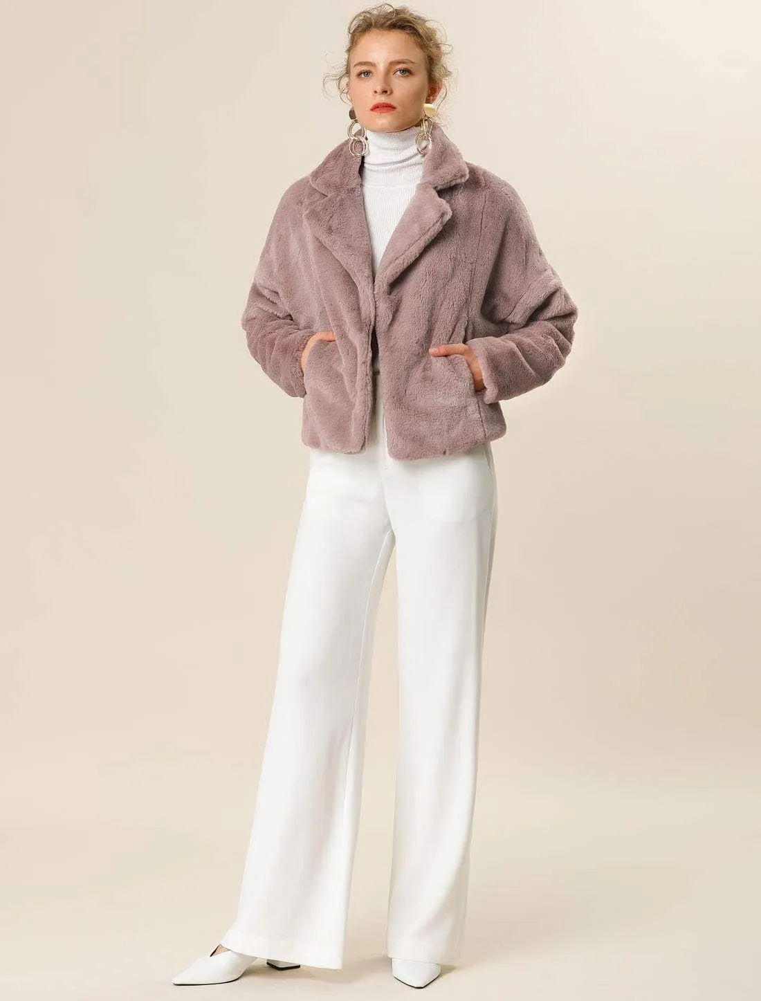Allegra K Women's Winter Wedding Faux Fur Bolero Jacket Loose Formal Faux Fur Coat