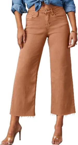 Allimy Women's High Waisted Straight Ankle Wide Leg Ripped Jeans Frayed Hem Stretchy Capri Denim Pants