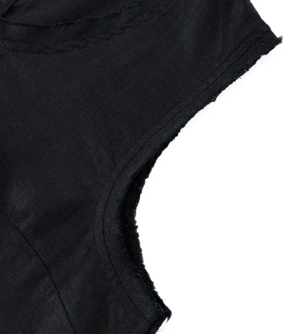 Amazhiyu Womens 100% Linen Summer Scoop Neck Tank Tops Sleeveless Raw Edge Blouse