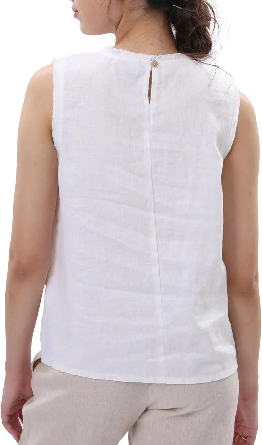 Amazhiyu Womens 100% Linen Summer Scoop Neck Tank Tops Sleeveless Raw Edge Blouse