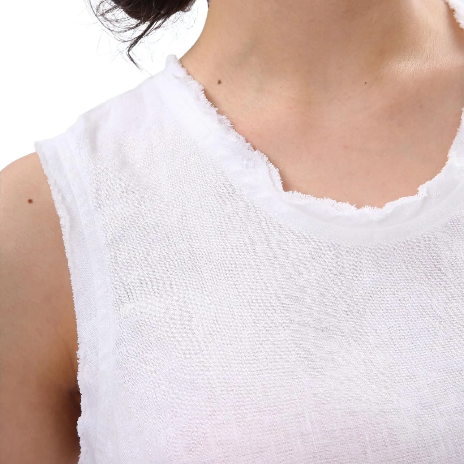 Amazhiyu Womens 100% Linen Summer Scoop Neck Tank Tops Sleeveless Raw Edge Blouse