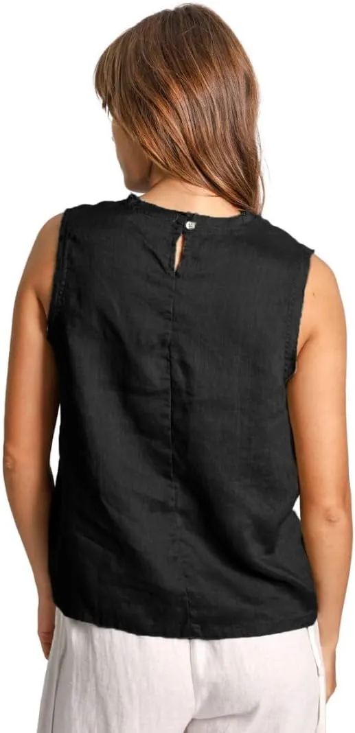 Amazhiyu Womens 100% Linen Summer Scoop Neck Tank Tops Sleeveless Raw Edge Blouse