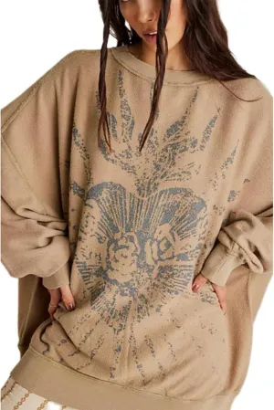 Amiblvowa Graphic Oversized Sweatshirt for Women Y2k Long Sleeve Crewneck Drop Shoulder Loose Sweater Vintage Streetwear