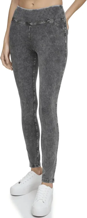 Andrew Marc Sport Women's High Waist Faux Denim Full Length Legging, Regular and Plus Sizes,Black, XL