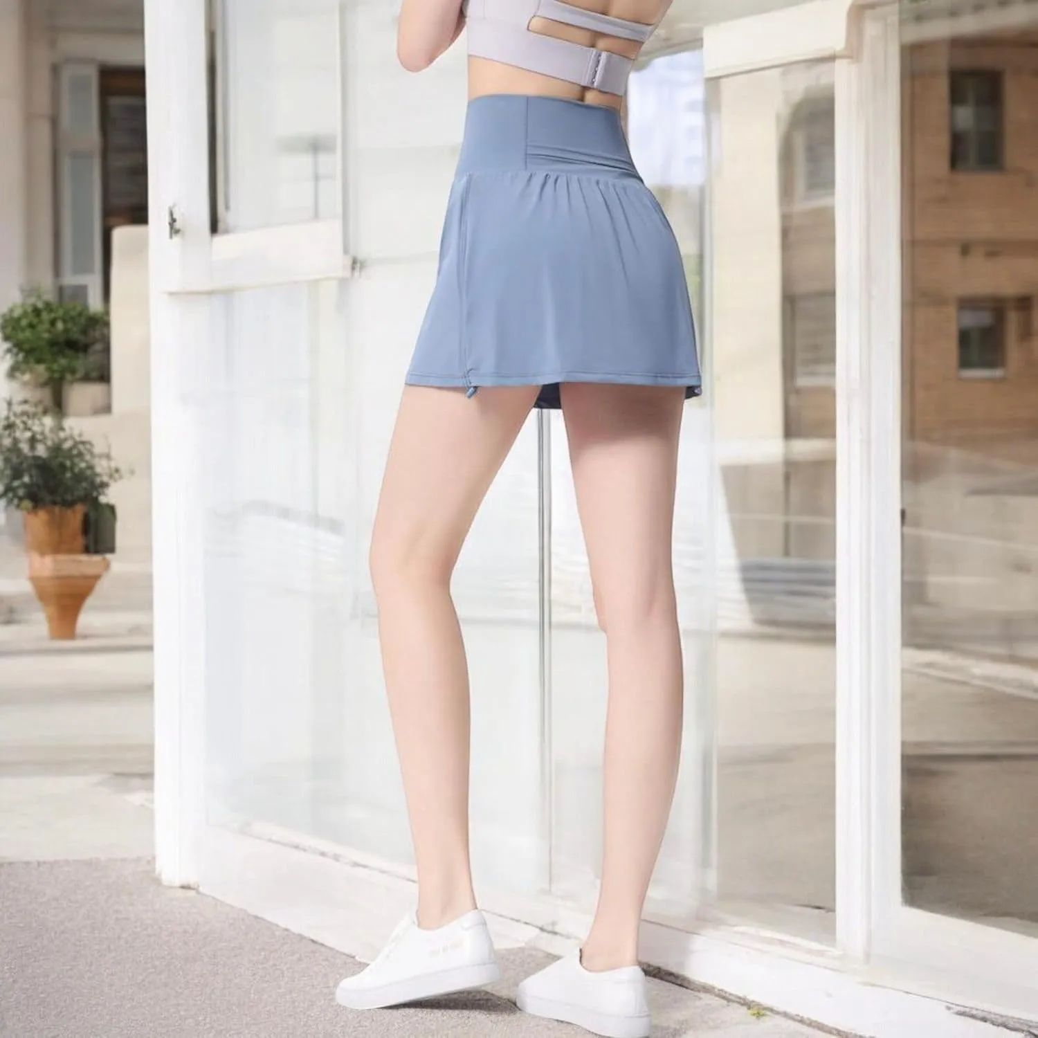 Anna-Kaci Women's High Waist Athletic Skort with Side Drawdtring and Back Pocket