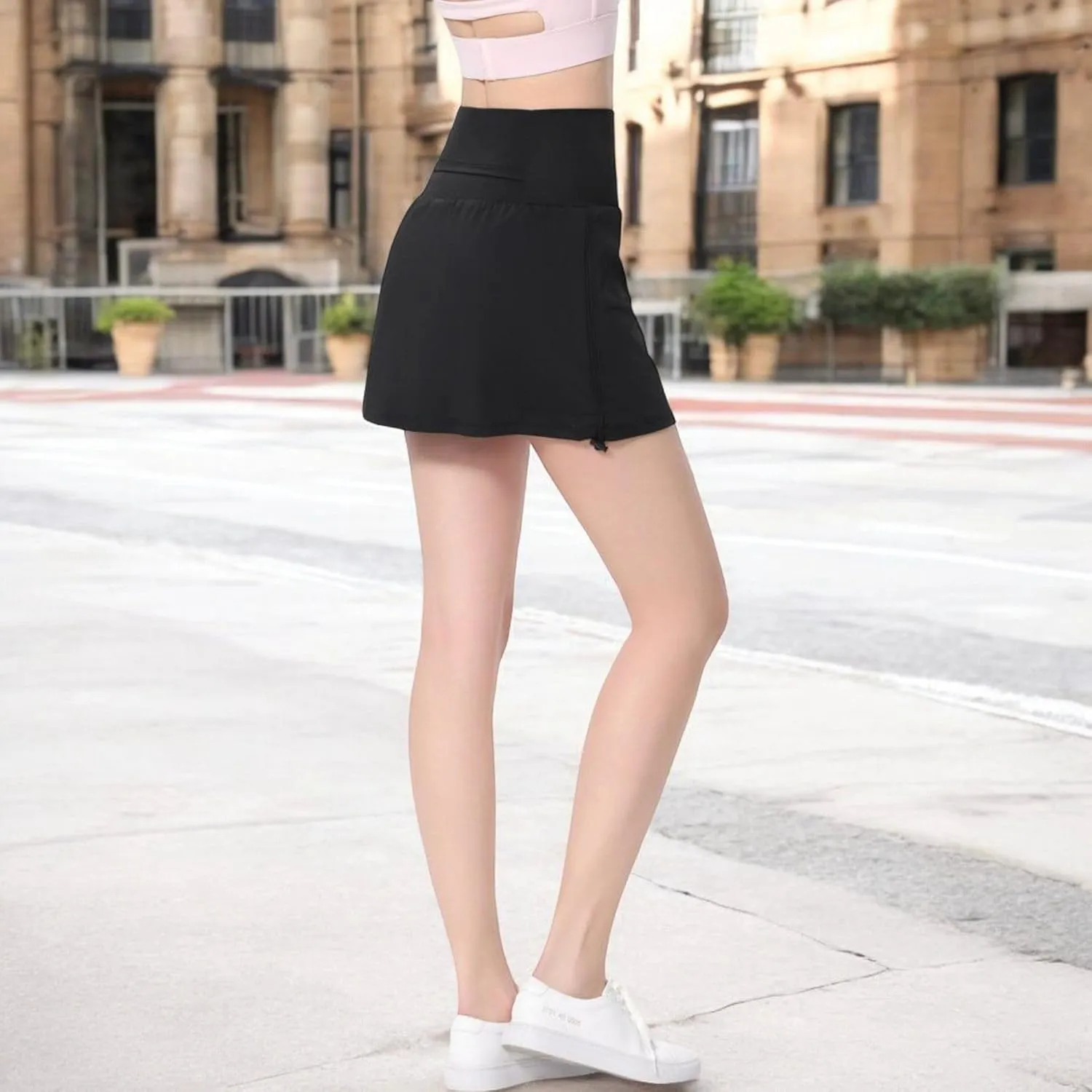 Anna-Kaci Women's High Waist Athletic Skort with Side Drawdtring and Back Pocket