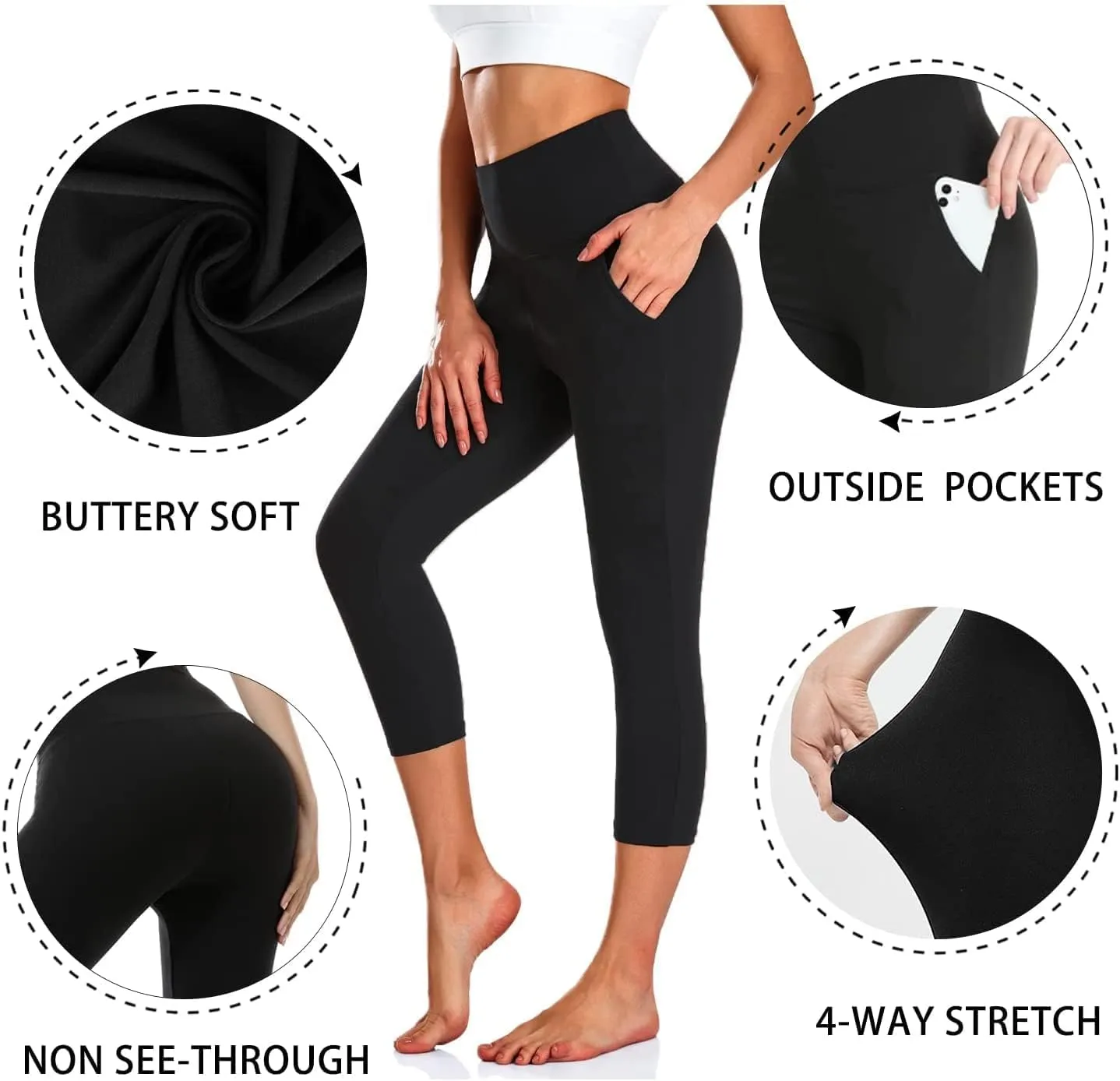 Aoliks Leggings with Pockets for Women - High Waist Tummy Control Yoga Pants Running Gym Workout Dance Pants