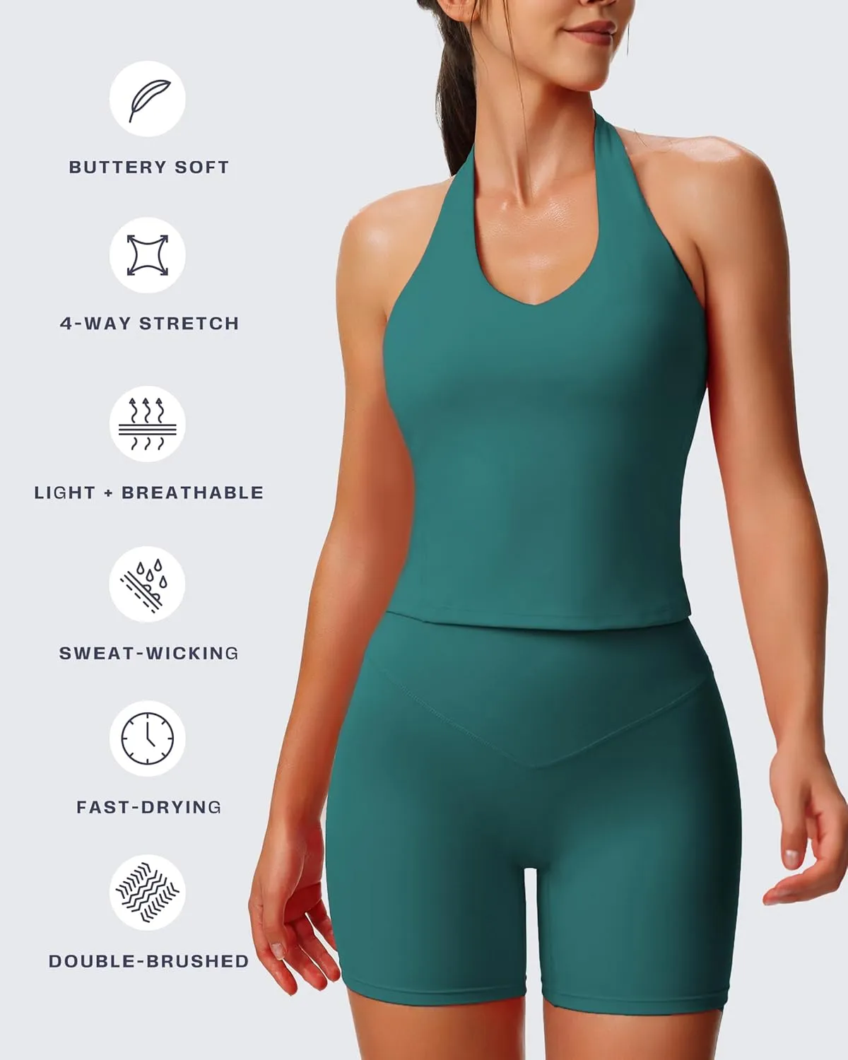 Aoxjox Women's Sleeveless Neck Tank Tops Workout Athletics Gym Yoga Curve Longline Hailey Halter Crop Top