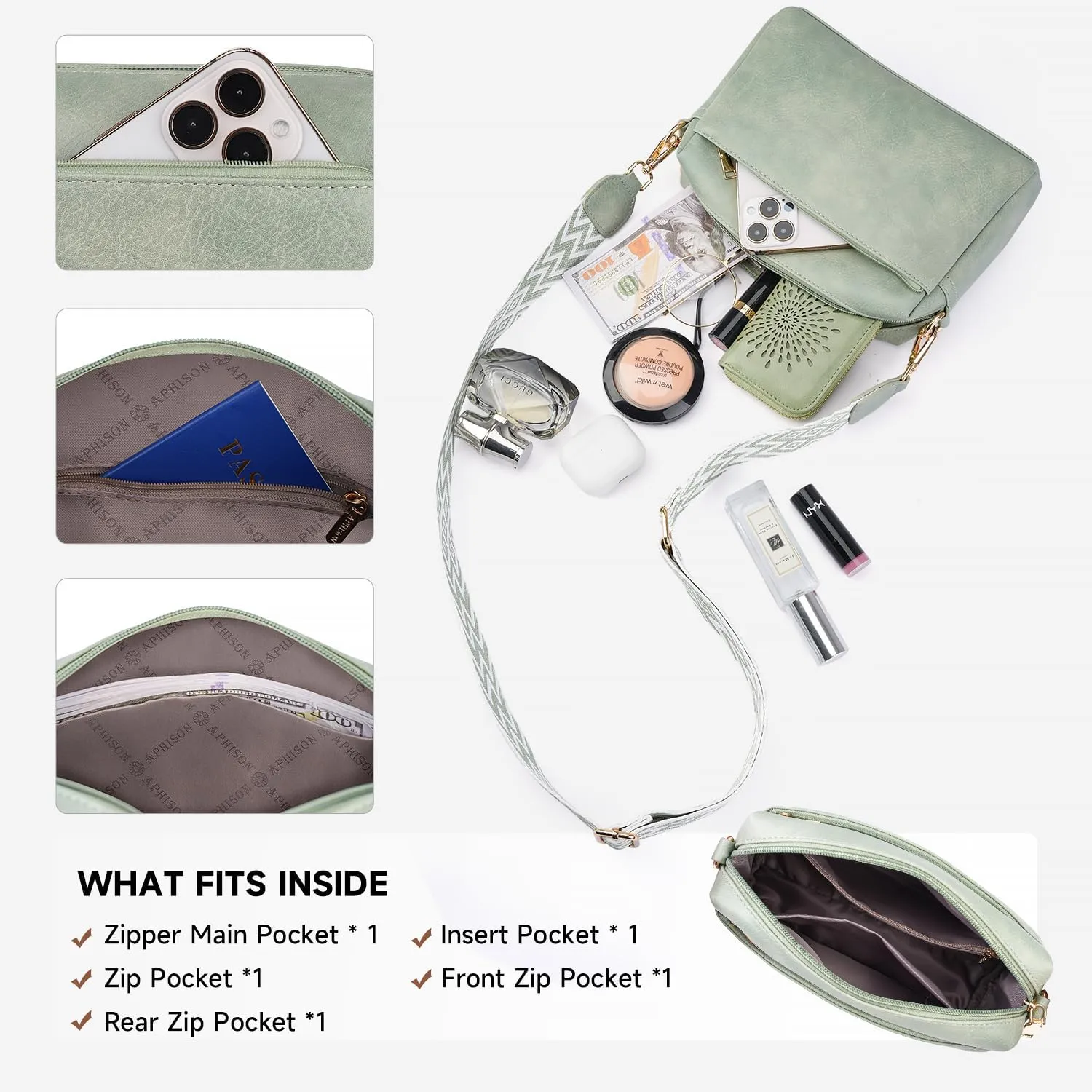 APHISON Small Crossbody Bags for Women, Triple Zip Crossbody Cell Phone Purse Shoulder Handbags with Adjustable Strap