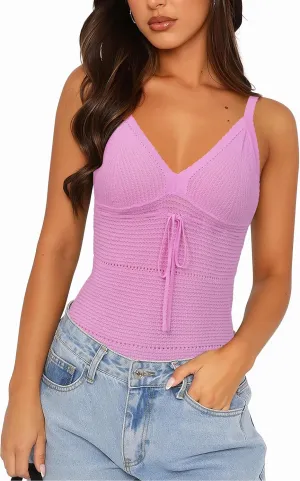 Arach&Cloz 2025 Women's Summer Boho Cami Tops V Neck Crochet Sleeveless Cute Tank Going Out Outfits Beach Vacation Clothes