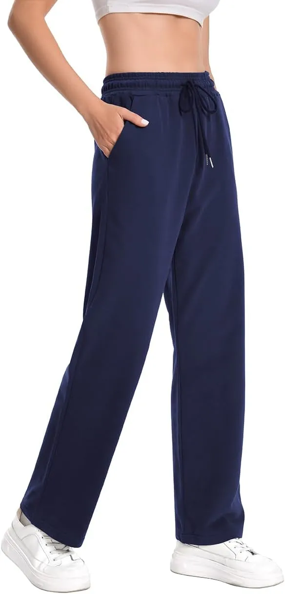 Auriviz High Waisted Sweat Pants Drawstring Womens Sweatpants Slant Side Pockets Straight Leg Pants 29 Inseam
