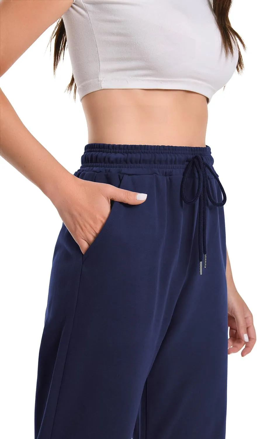 Auriviz High Waisted Sweat Pants Drawstring Womens Sweatpants Slant Side Pockets Straight Leg Pants 29 Inseam
