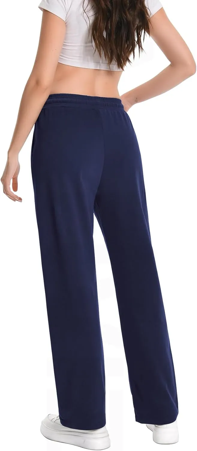 Auriviz High Waisted Sweat Pants Drawstring Womens Sweatpants Slant Side Pockets Straight Leg Pants 29 Inseam