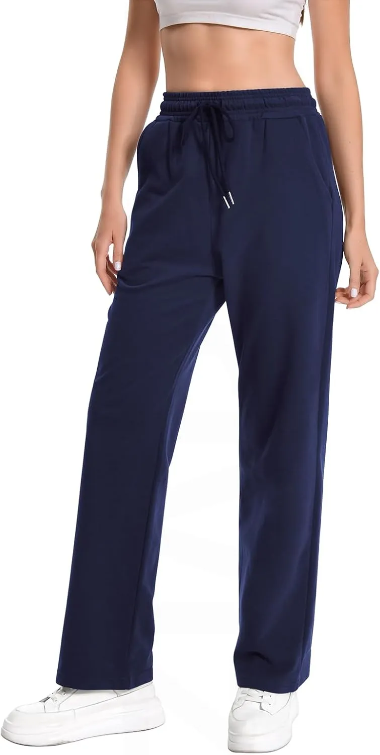 Auriviz High Waisted Sweat Pants Drawstring Womens Sweatpants Slant Side Pockets Straight Leg Pants 29 Inseam