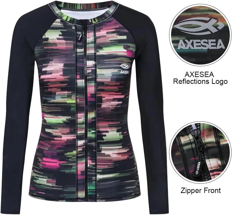 AXESEA Women's Rash Guard Tops Long Sleeve Bathing Suits Printed UV Sun Protection Swim Shirt