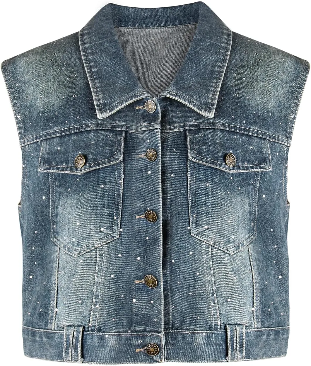 Babalet Women's Denim Vest Oversized Sleeveless Button Denim Jacket Jean Crop Vest