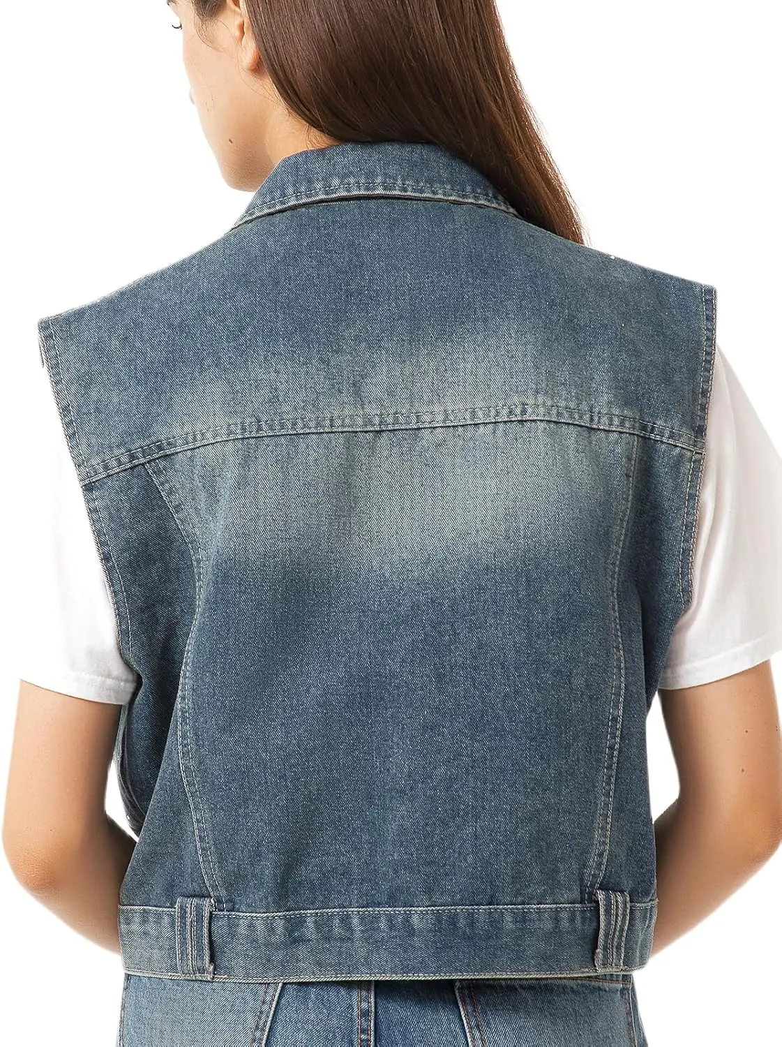 Babalet Women's Denim Vest Oversized Sleeveless Button Denim Jacket Jean Crop Vest