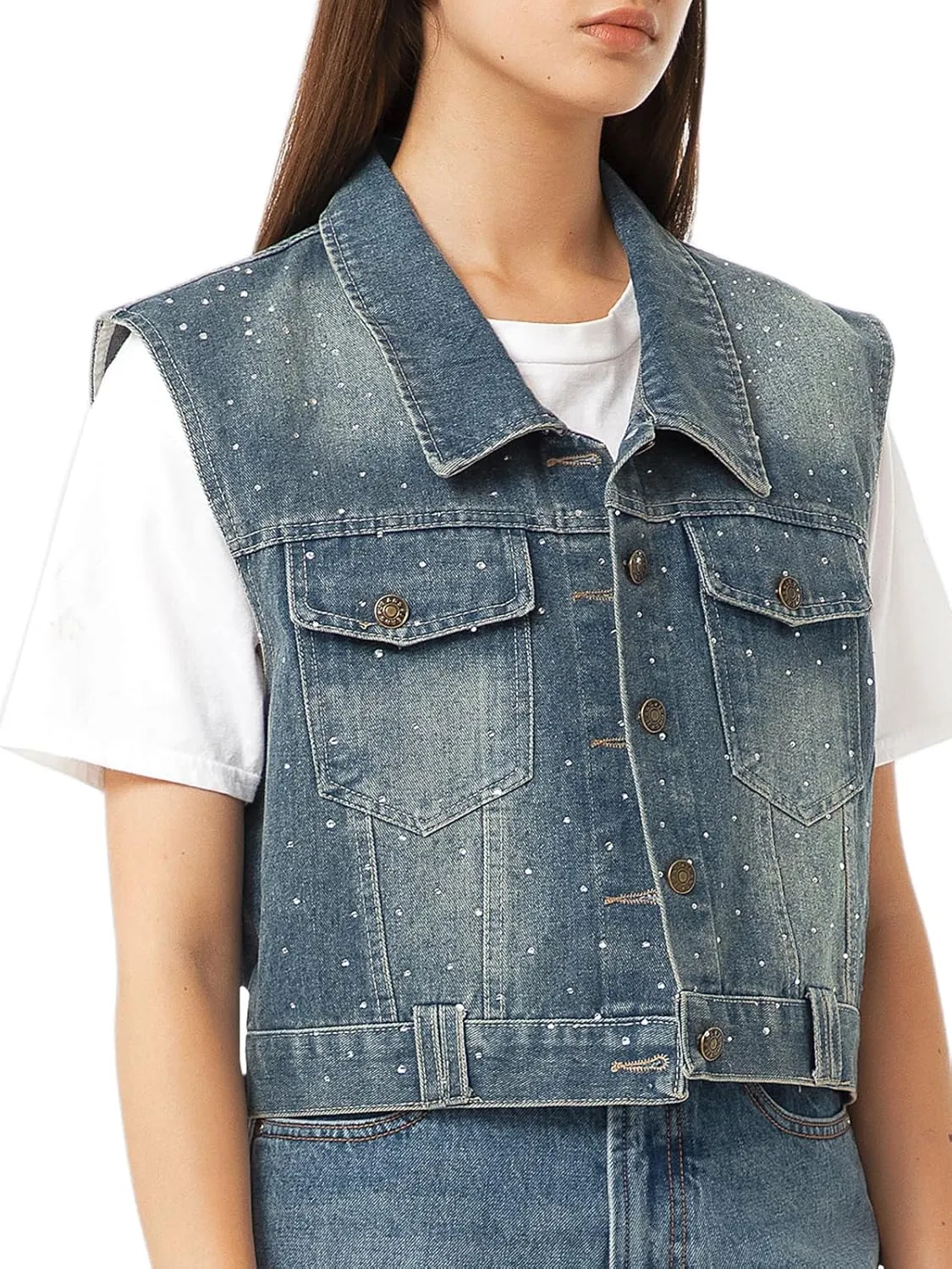Babalet Women's Denim Vest Oversized Sleeveless Button Denim Jacket Jean Crop Vest