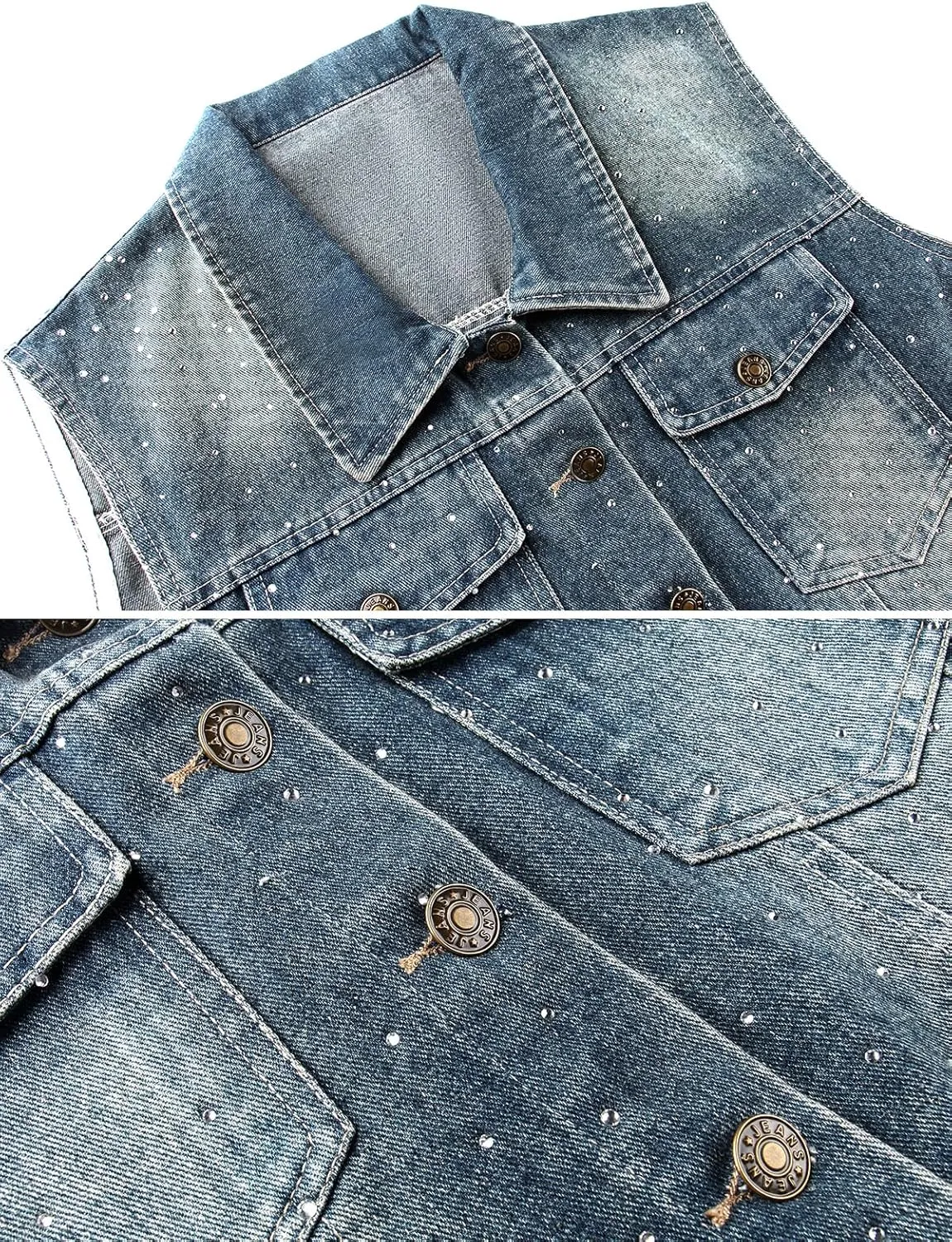 Babalet Women's Denim Vest Oversized Sleeveless Button Denim Jacket Jean Crop Vest