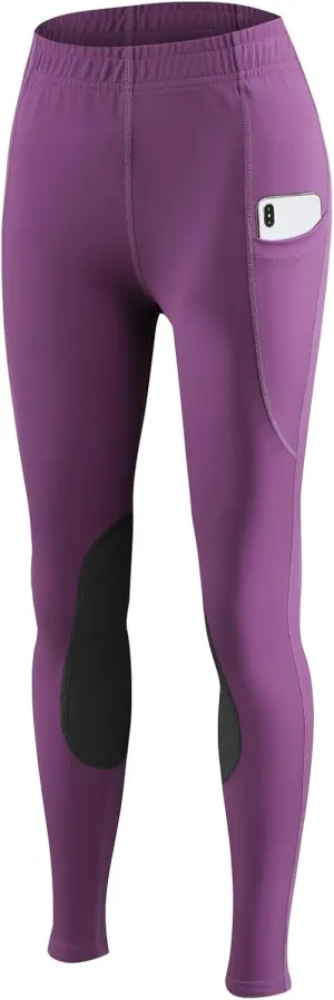baleaf Girls Riding Pants Kids Equestrian Breeches Knee-Patch Zip Pocket Horseback Tights