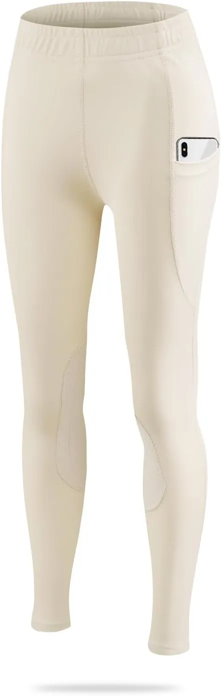 baleaf Girls Riding Pants Kids Equestrian Breeches Knee-Patch Zip Pocket Horseback Tights