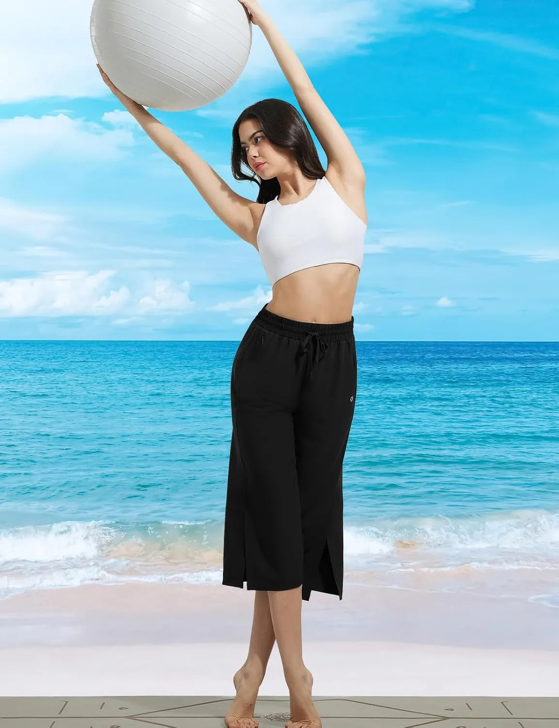 baleaf Women's Capri Pants Wide Leg Quick Dry Lightweight Capris UPF50  Casual Sweatpants Swim Pants