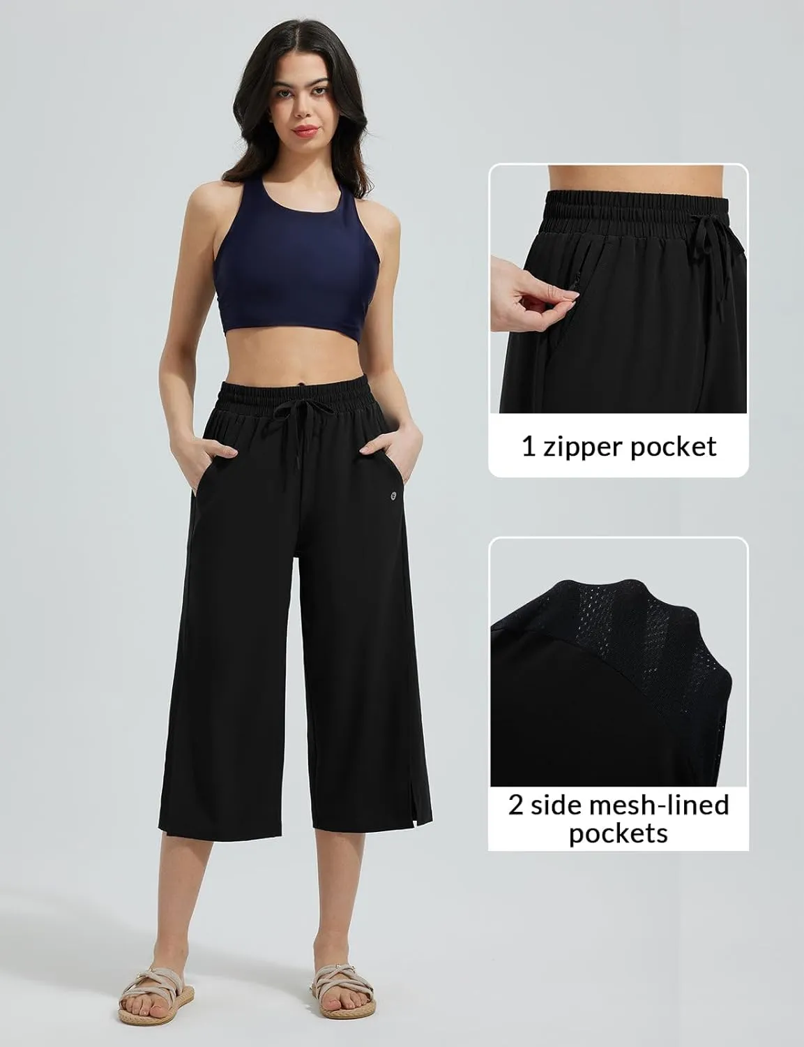 baleaf Women's Capri Pants Wide Leg Quick Dry Lightweight Capris UPF50  Casual Sweatpants Swim Pants