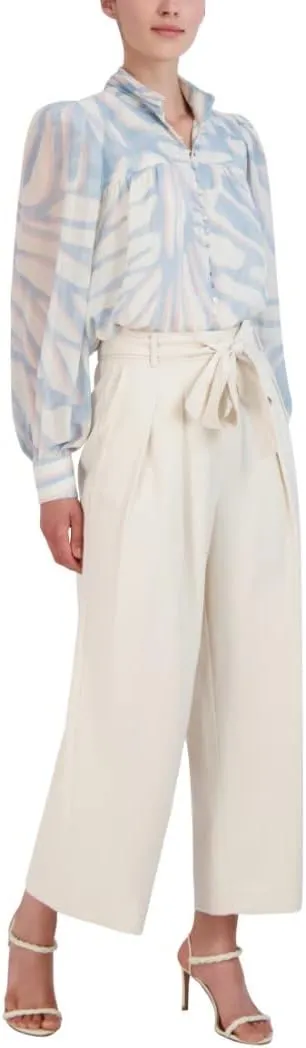 BCBGMAXAZRIA Women's Wide Leg Waist Tie Cropped Pants