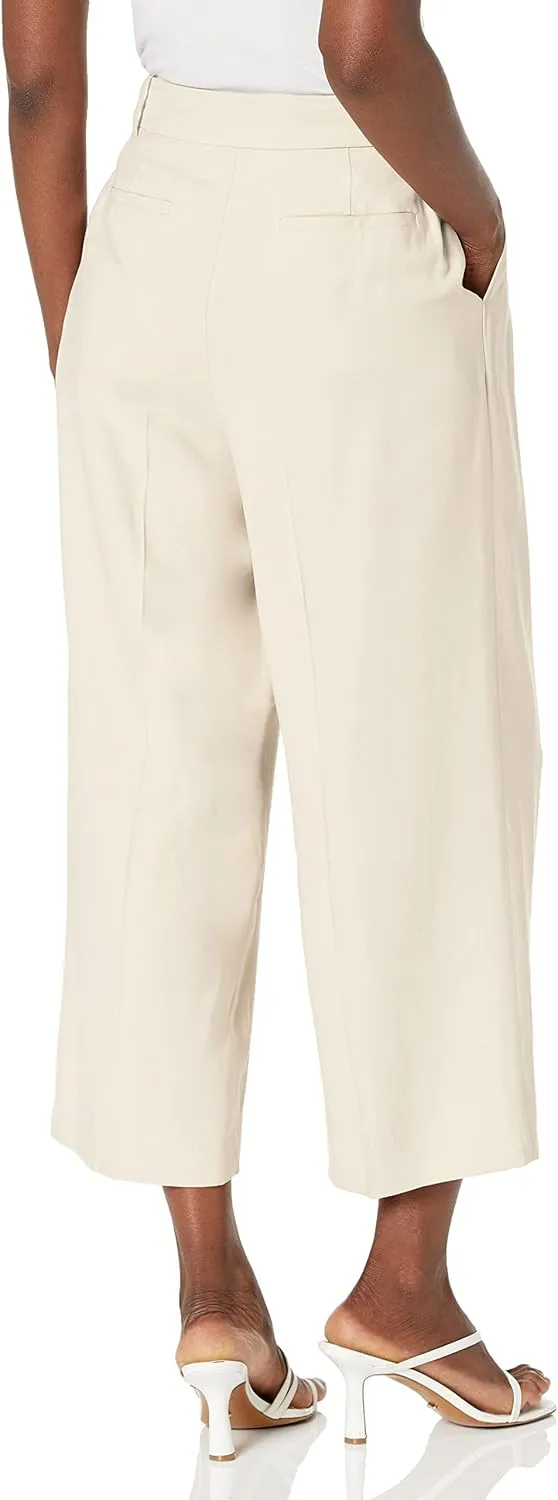 BCBGMAXAZRIA Women's Wide Leg Waist Tie Cropped Pants
