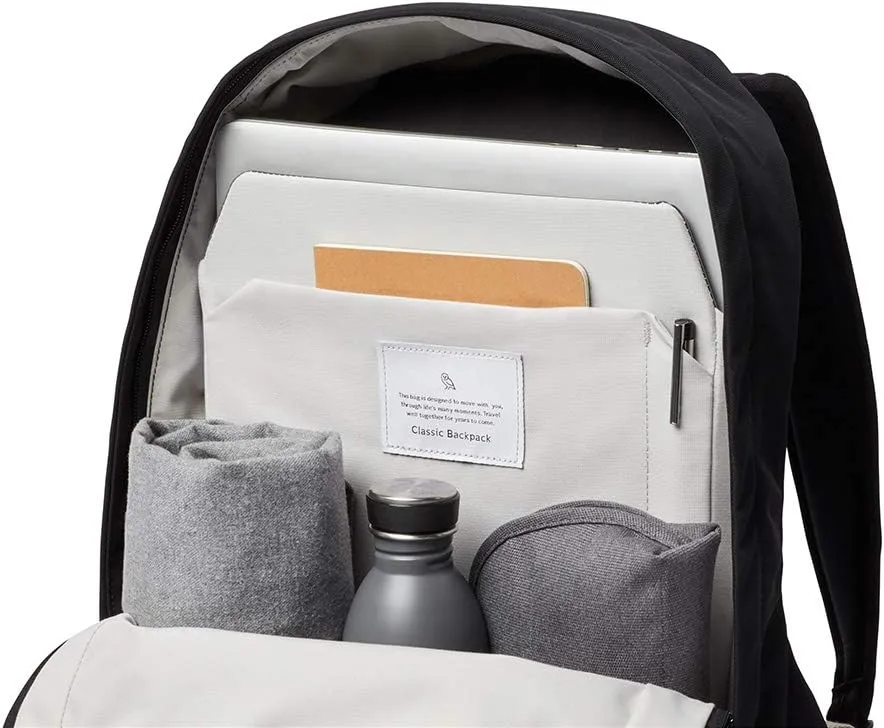 Bellroy Classic Backpack - Premium (Leather Panels, Comfort Shoulder Straps, Holds 15 Inch Laptop, Front & Internal Mesh Organization Pockets) -BlackSand