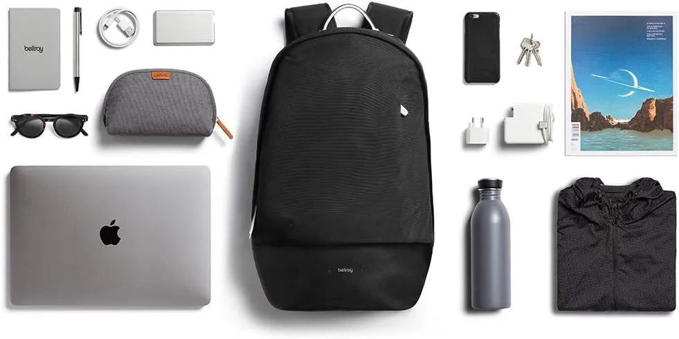 Bellroy Classic Backpack - Premium (Leather Panels, Comfort Shoulder Straps, Holds 15 Inch Laptop, Front & Internal Mesh Organization Pockets) -BlackSand