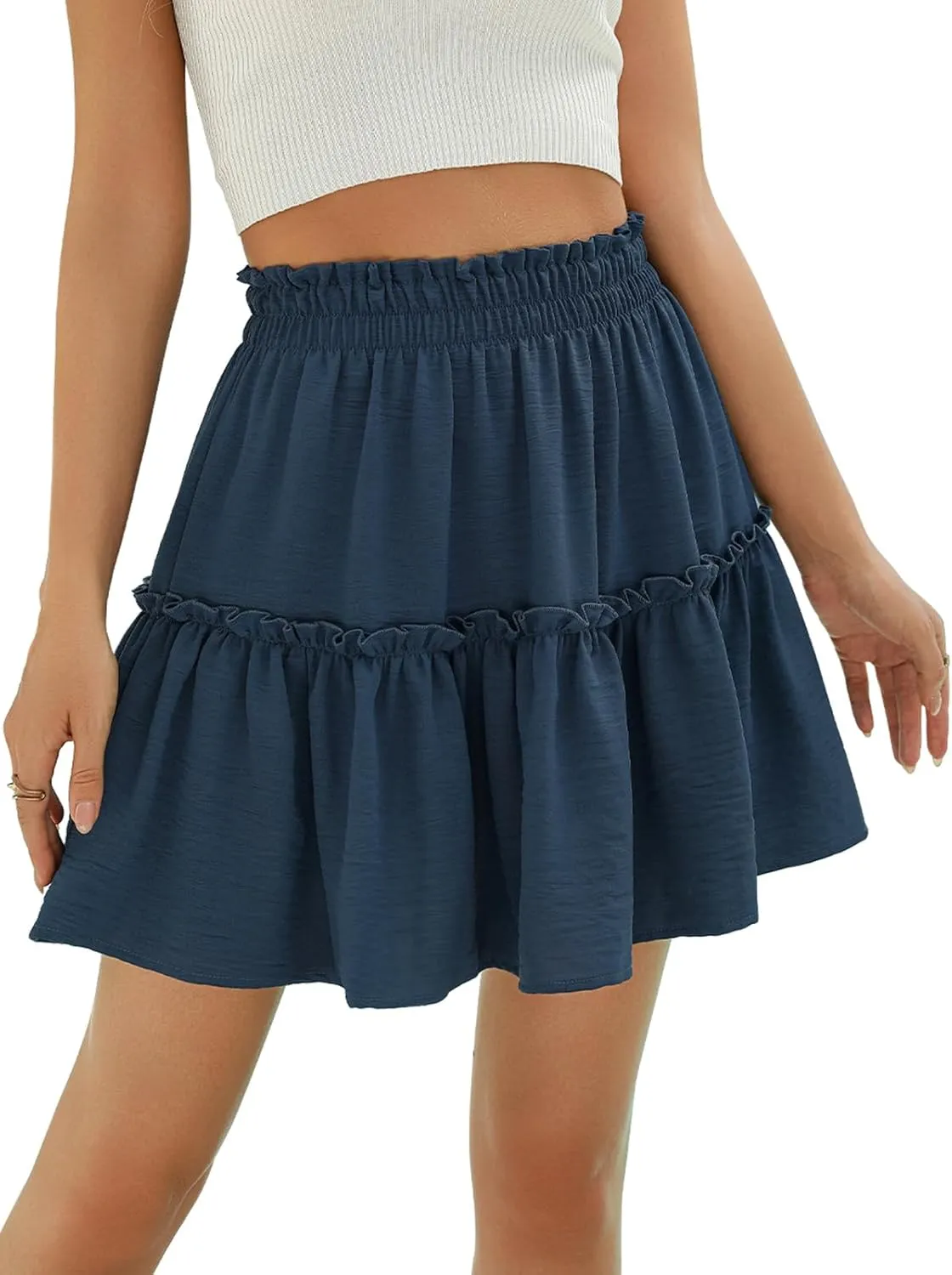 Berydress Womens Ruffle Mini Skirt 2025 Trendy Beach Vacation High Waisted Tiered A Line Casual Summer Boho Flowy Skirts