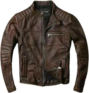 Black Lambskin Leather Jacket - Cafe Racer Distressed Brown Leather Jacket, Casual Motorcycle Leather Jacket