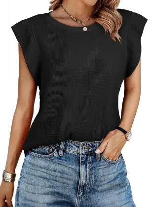 BLENCOT Tank Top for Women Trendy Sleeveless Loose Ruffle Sleeve Casual Waffle Basic Summer Spring Tops