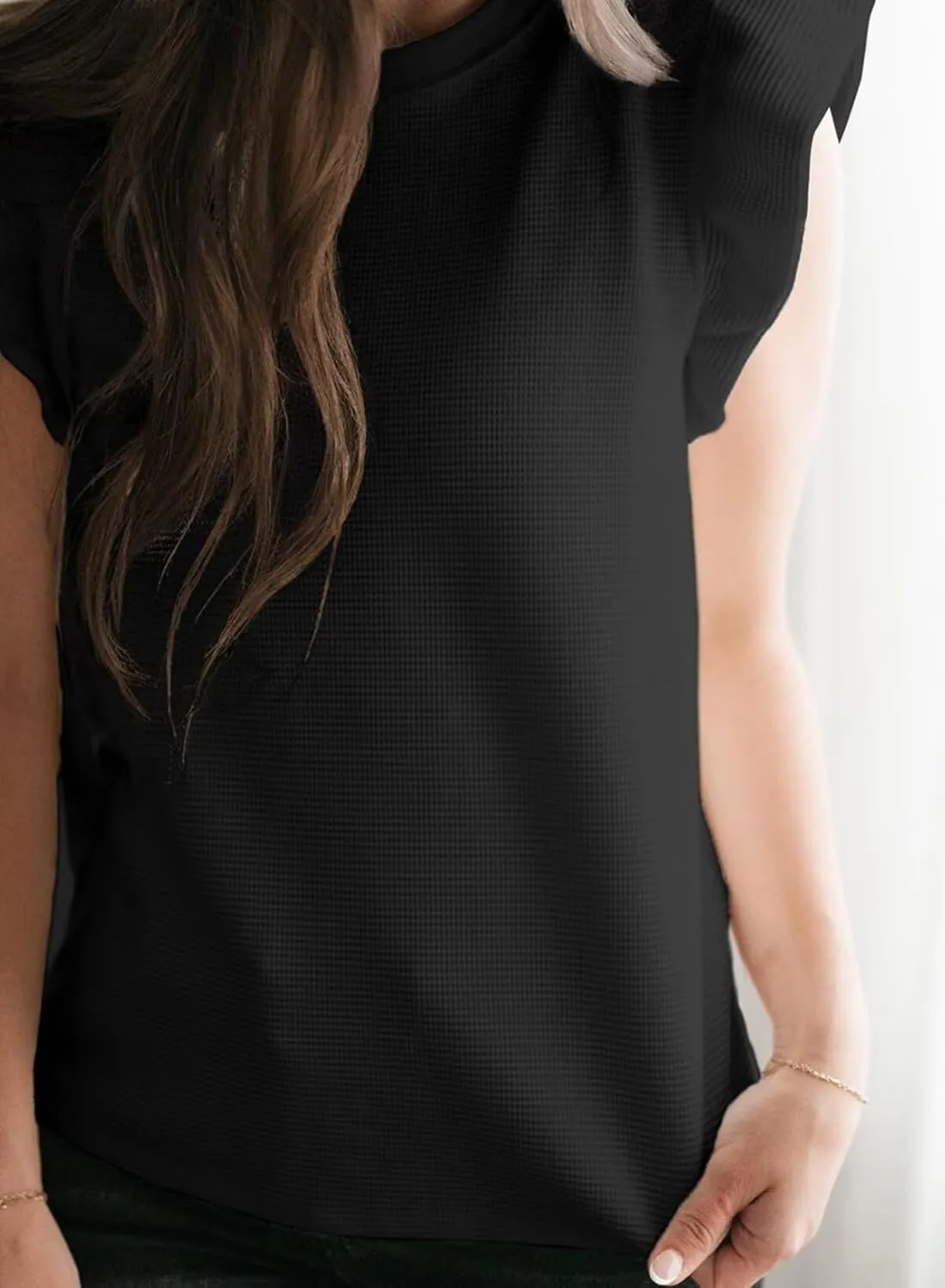 BLENCOT Tank Top for Women Trendy Sleeveless Loose Ruffle Sleeve Casual Waffle Basic Summer Spring Tops