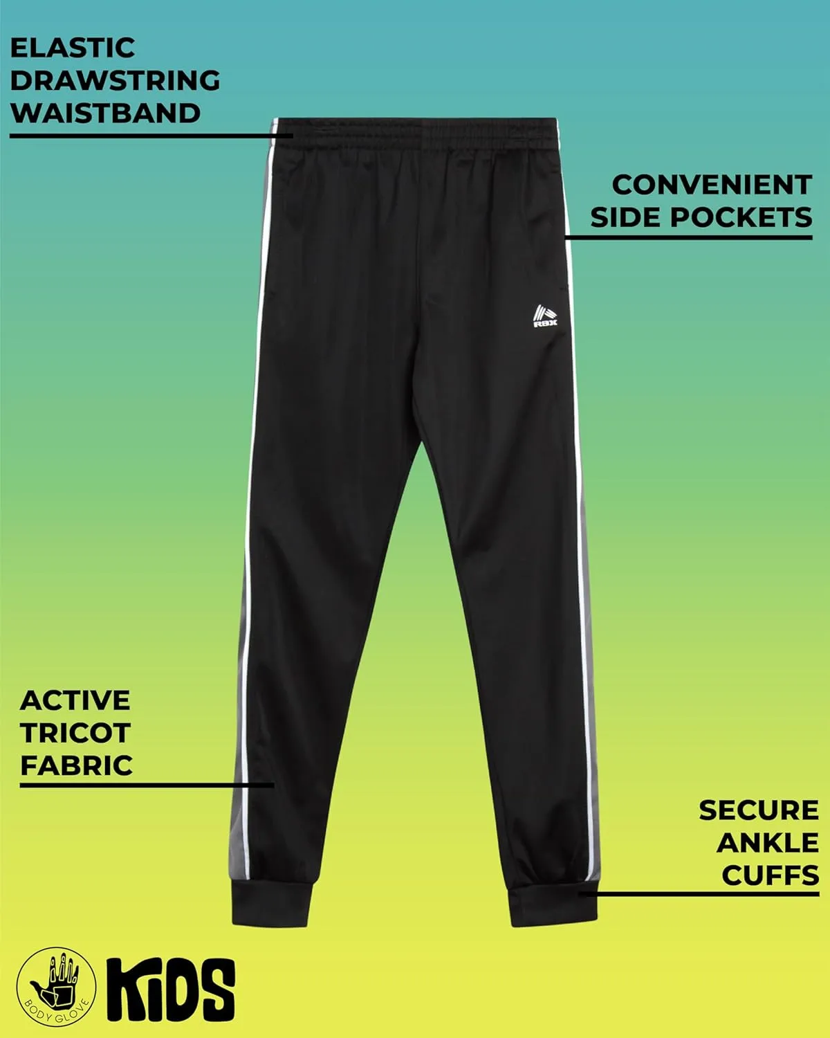 Body Glove Boys Sweatpants - 4 Pack Tricot Athletic Kids Joggers Clothes for Boys Jogger Pants with Pockets (Size: 8-18)