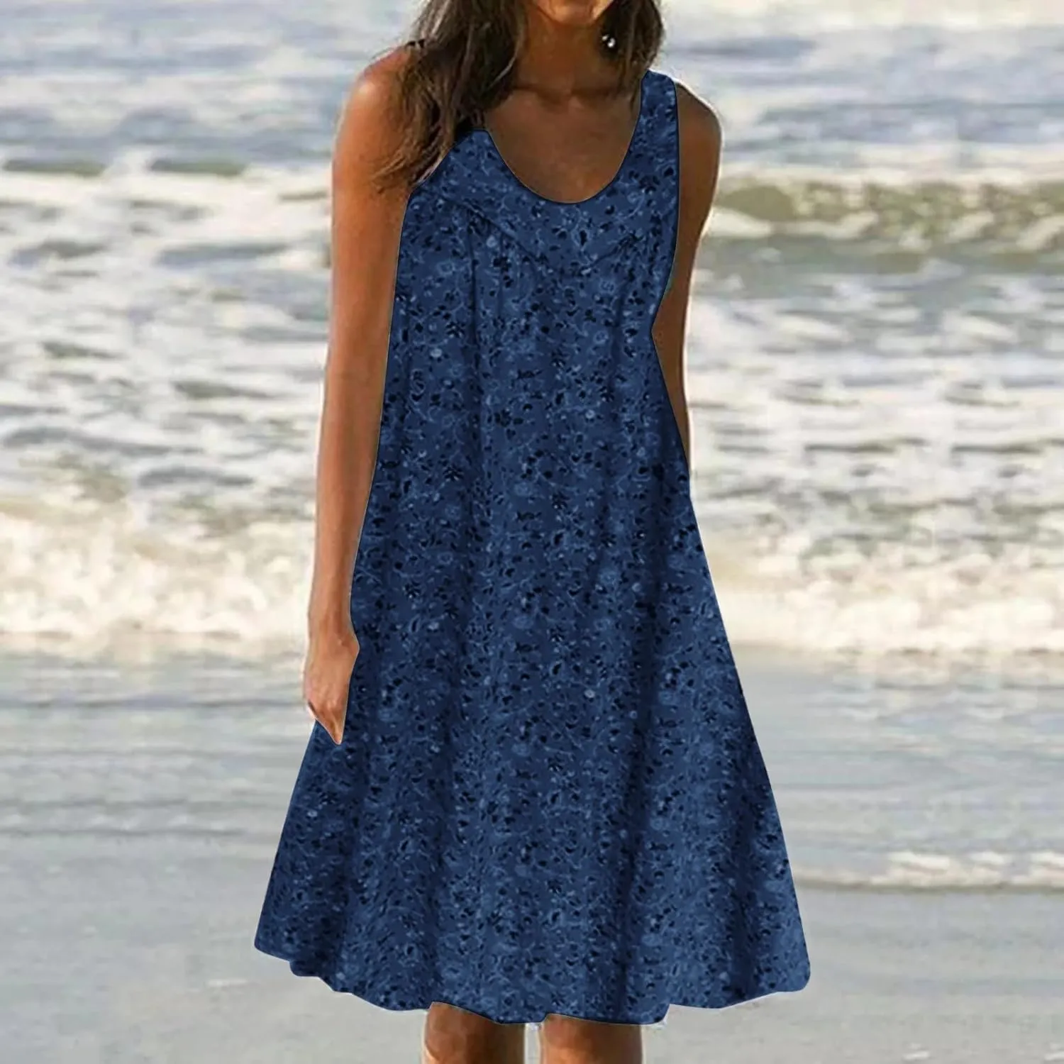 Boho Summer Dresses for Women 2025 Cute Petite Beach Dress Loose Sleeveless Sundresses Crewneck Flowy Midi Sundress