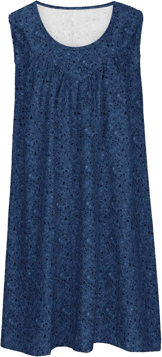 Boho Summer Dresses for Women 2025 Cute Petite Beach Dress Loose Sleeveless Sundresses Crewneck Flowy Midi Sundress