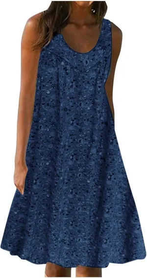 Boho Summer Dresses for Women 2025 Cute Petite Beach Dress Loose Sleeveless Sundresses Crewneck Flowy Midi Sundress