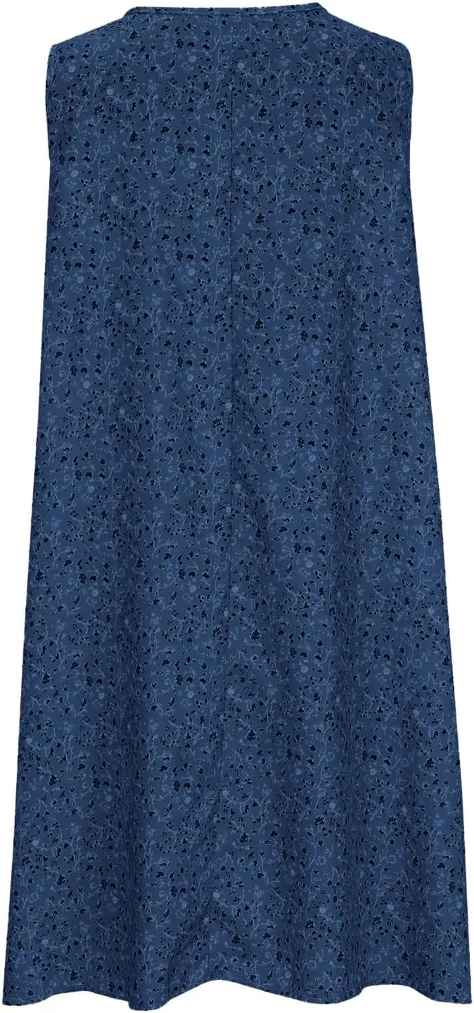 Boho Summer Dresses for Women 2025 Cute Petite Beach Dress Loose Sleeveless Sundresses Crewneck Flowy Midi Sundress