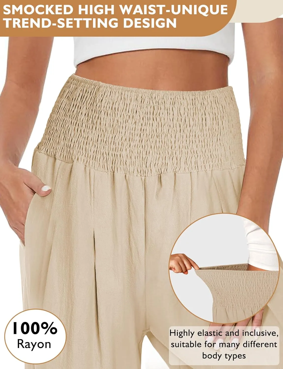 Buauty Women Palazzo Pants Wide Leg Casual Pant Summer High Waist Lounge Pants 2024 Loose Baggy Beach Travel Clothes