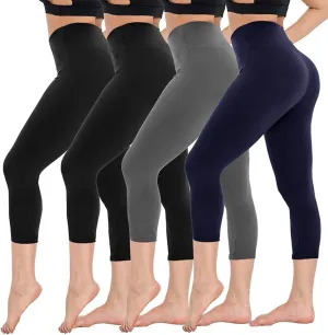 CAMPSNAIL 4 Pack Capri Leggings for Women - High Waisted Capris Tummy Control Yoga Pants with Pockets Workout Cycling Tights