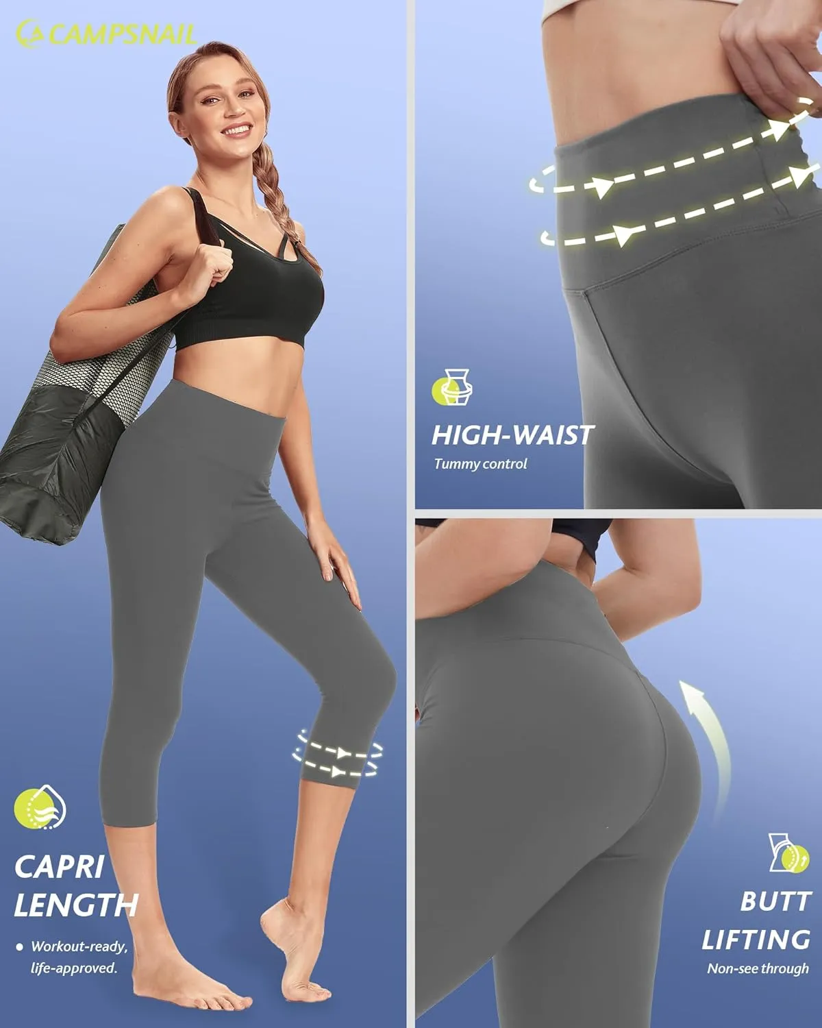 CAMPSNAIL 4 Pack Capri Leggings for Women - High Waisted Capris Tummy Control Yoga Pants with Pockets Workout Cycling Tights