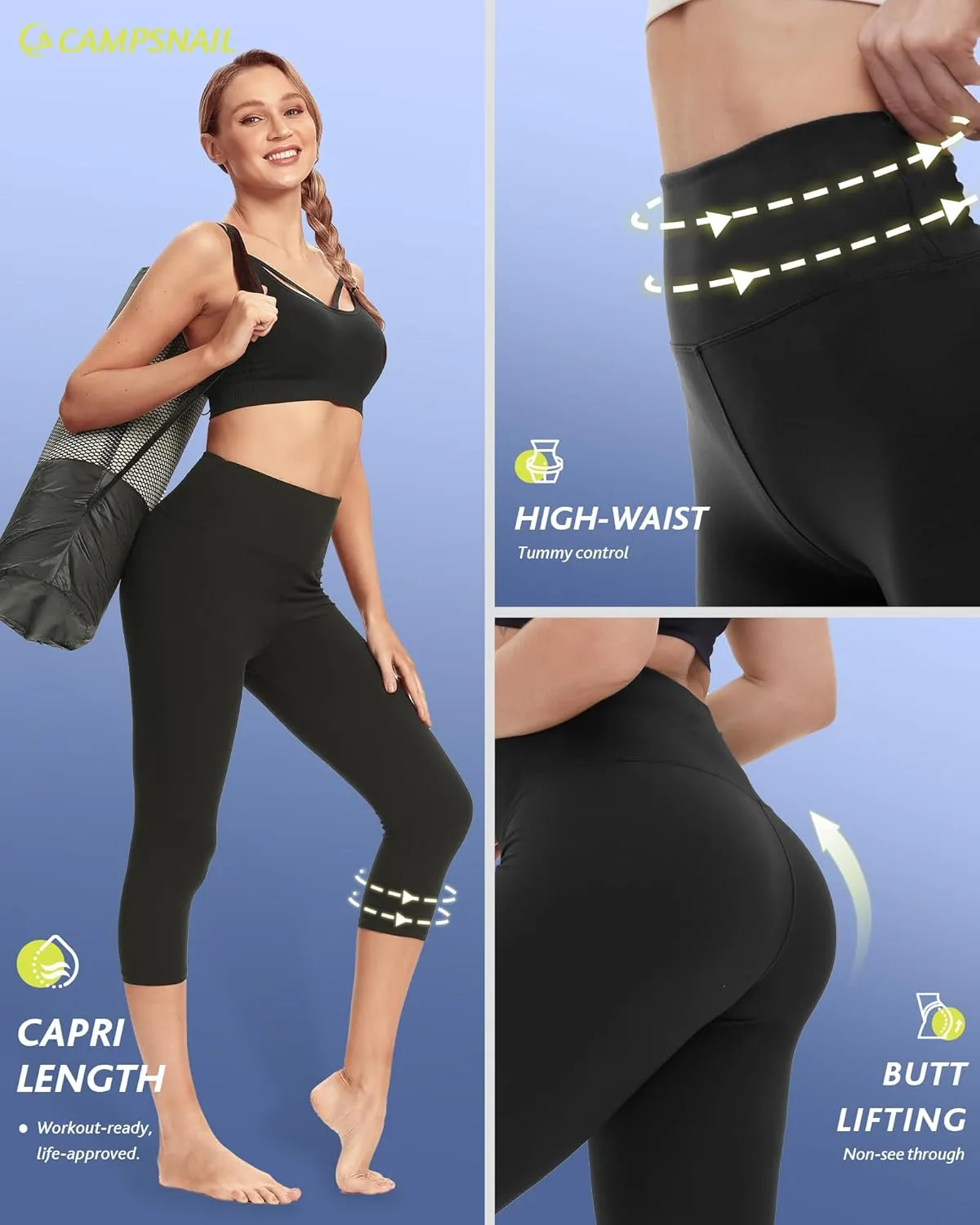 CAMPSNAIL 4 Pack Capri Leggings for Women - High Waisted Capris Tummy Control Yoga Pants with Pockets Workout Cycling Tights
