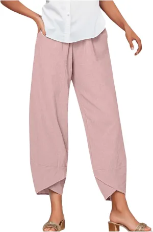 Capri Pants for Women Boho Summer Elastic Waist Casual Pants Butterfly Lightweight Straight Leg Trousers